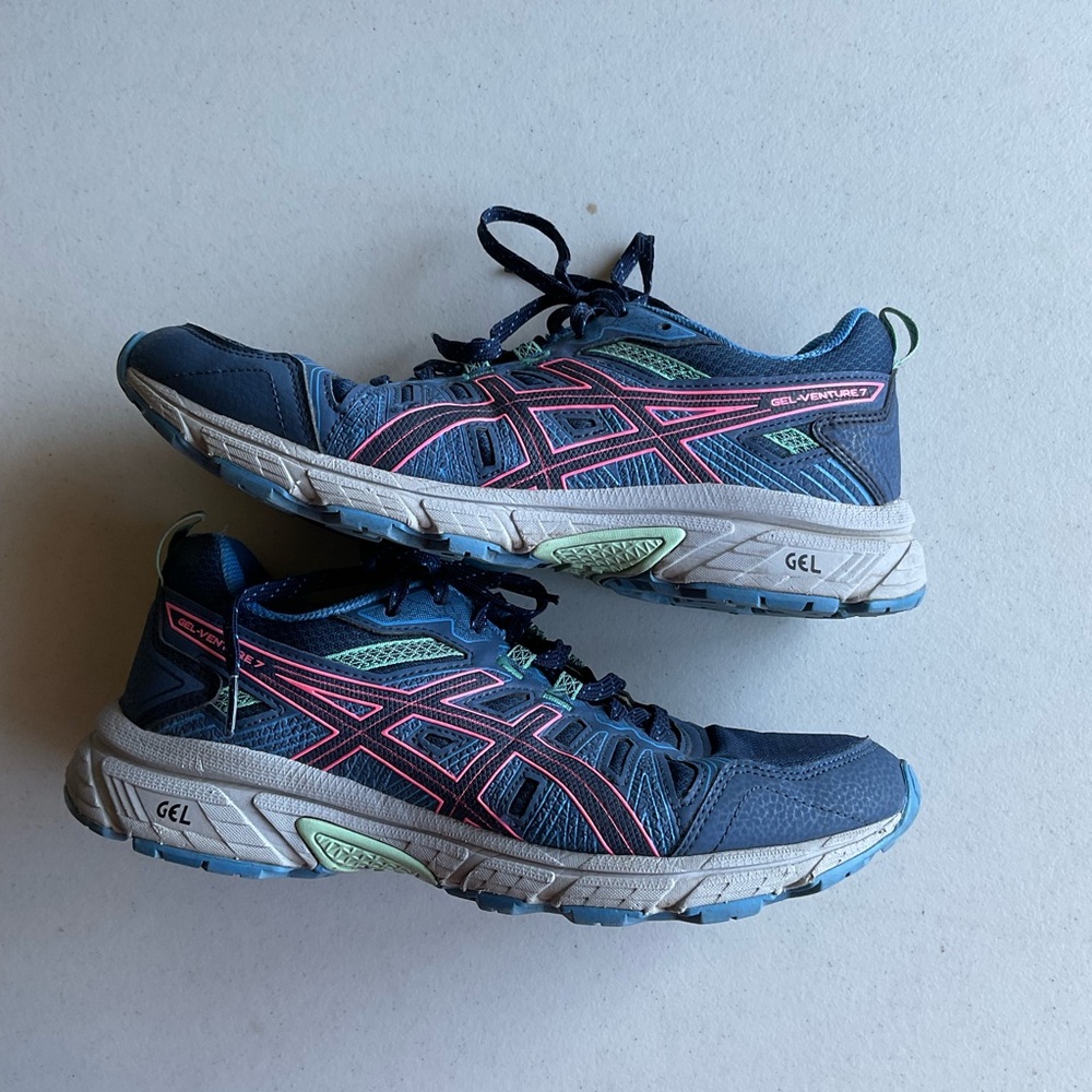 ASICS Gel-Venture 7 Women’s Running Shoes Blue Pink Green Size 9.5